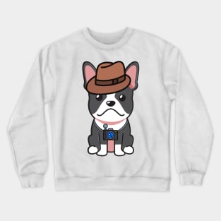 Funny french bulldog is holding a camera Crewneck Sweatshirt